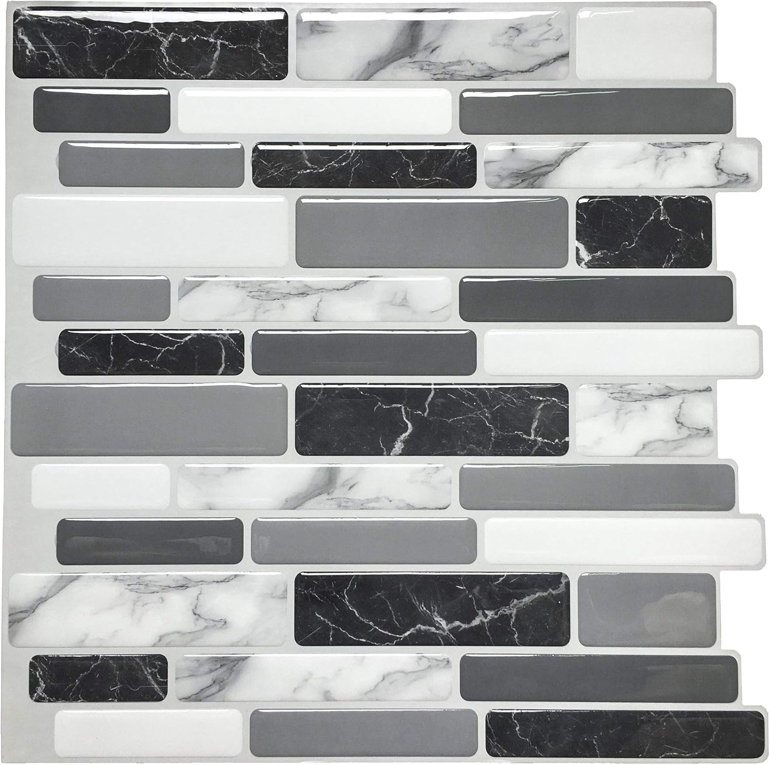 Black and Grey Marble Effect Peel-and-Stick Tile