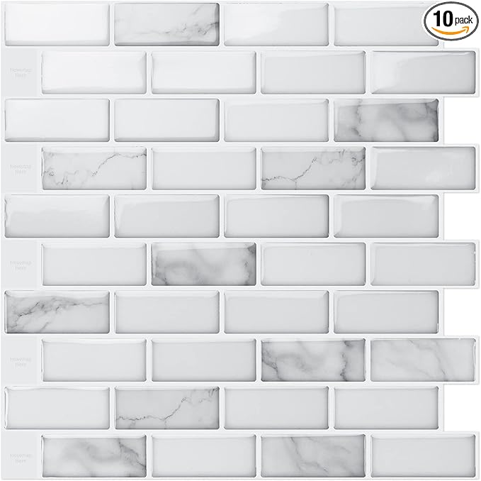 White Marble Effect Peel-and-Stick Tile