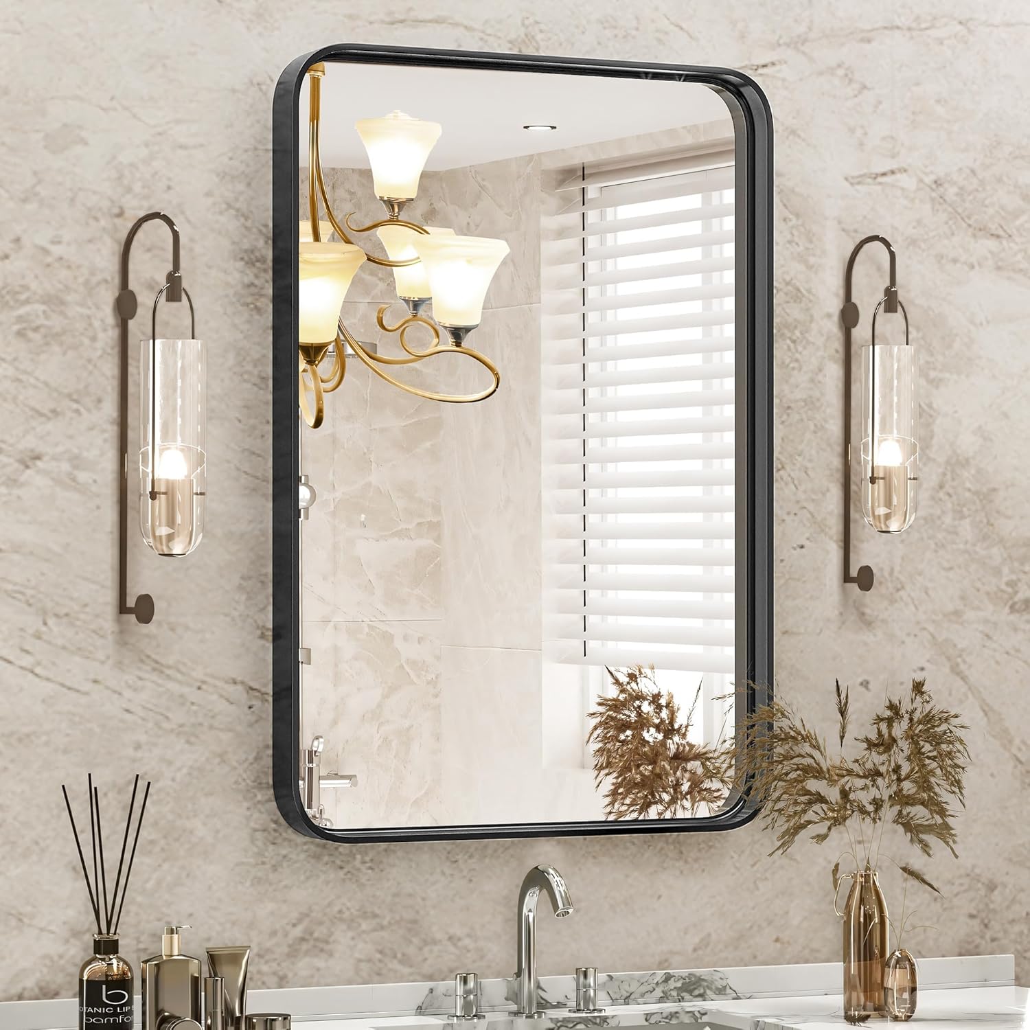 budget bathroom upgrades black framed bathroom mirror